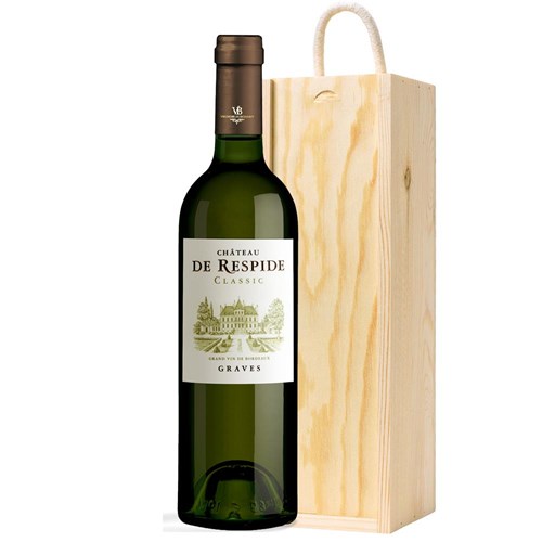 Chateau De Respide Bordeaux Blanc 75cl White Wine In Pine Wooden Gift Box